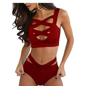 NWT Criss Cross Burgundy Boutique Women's Swimsuit